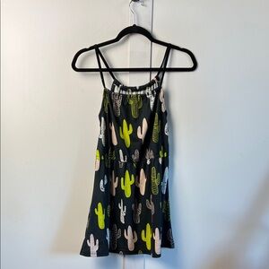 Cactus Print Kids Summer Dress - Black and Green